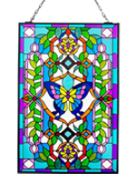 butterfly flower tiffany stained glass windows panel wp011-s